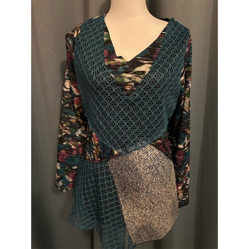 THIS & THAT Women's 2XL Multicolor Geometric Long Sleeve Blouse